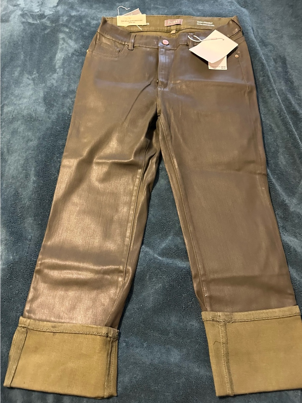 DL1961 Winter Green Mara Straight Coated Ankle Jeans